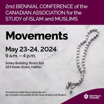 Conference poster with a photo of prayer beads.