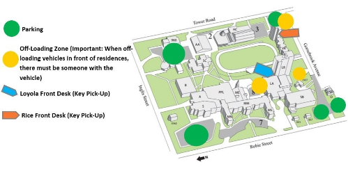 A campus map including move-in locations