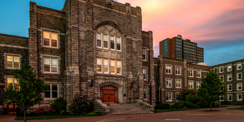 Sunset Behind McNally Main Front Entrance